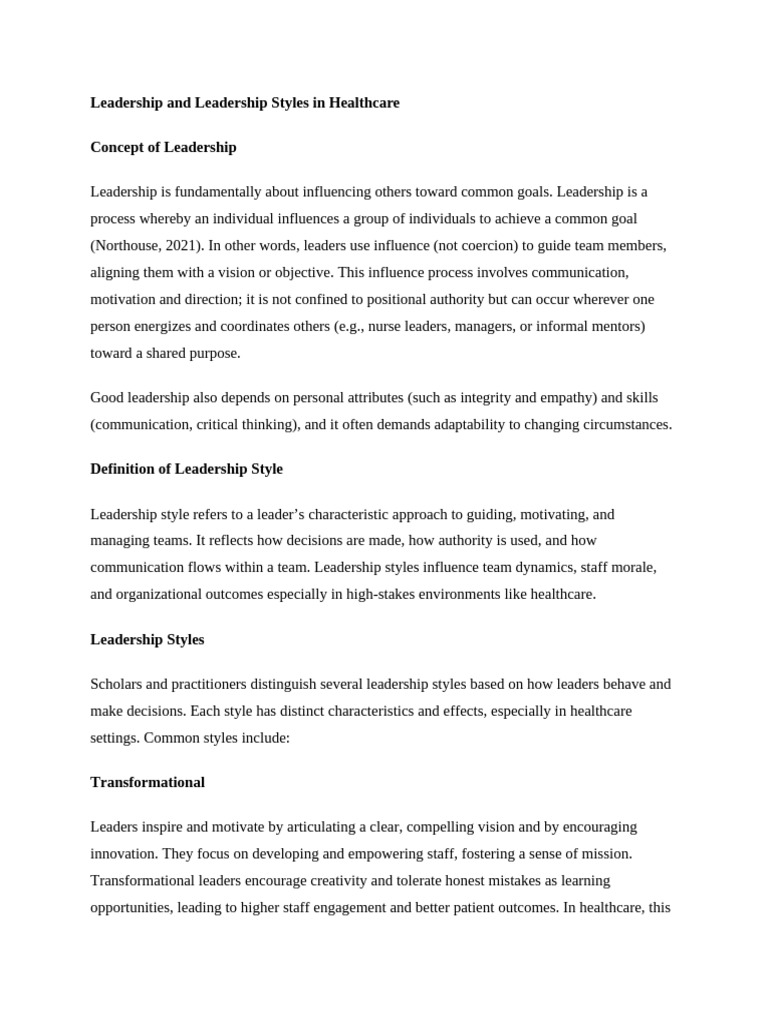 Leadership Styles in Healthcare Explained | PDF | Leadership ...