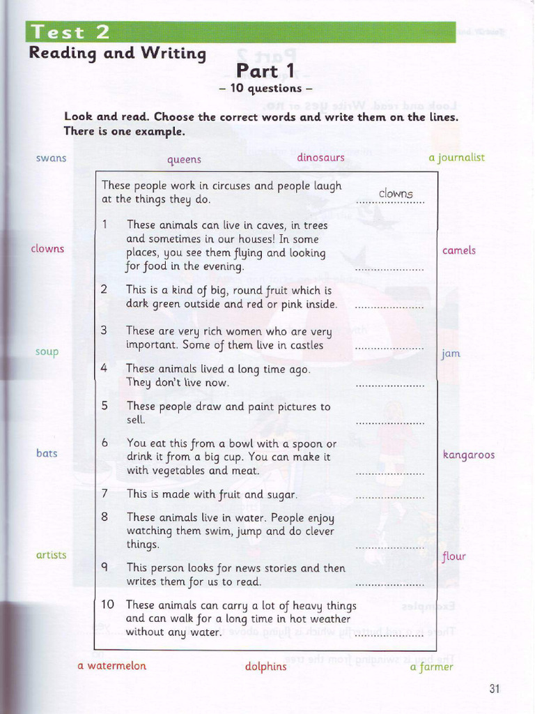 Tests Flyers 6 Book Test 2 Reading and Writing | PDF