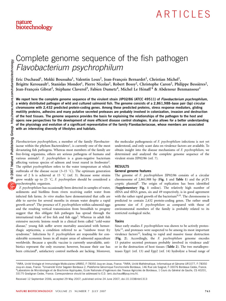 Flavobacterium Psychrophilum Genome and Metabolic Pathways | PDF ...