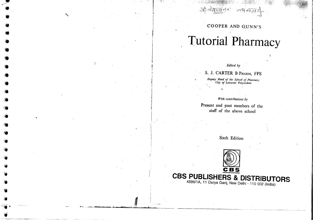 Cooper and Gunn's Tutorial Pharmacy by Carter (6th Editn)