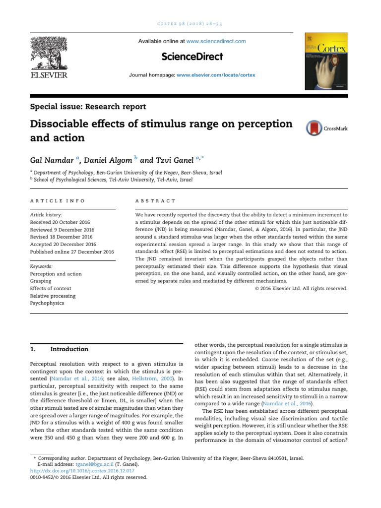 Dissociable Effects of Stimulus Range On Perception and Action 2018 ...