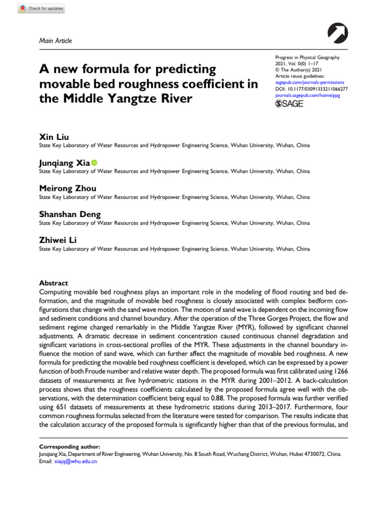 New Formula For Predictimg Movable Bed Roughness | PDF | Regression ...