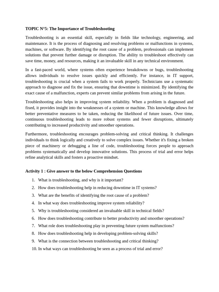 Importance of Troubleshooting Skills | PDF | Troubleshooting | Learning