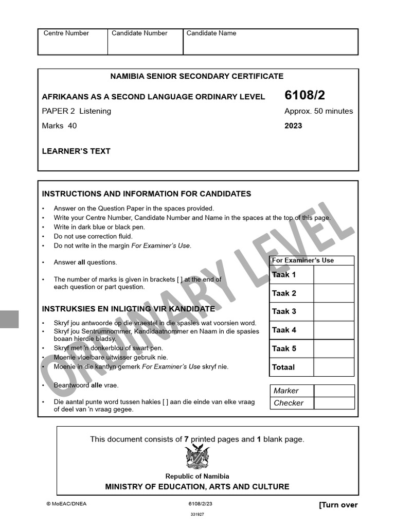 Ordinary - Afrikaans as a Second Language Paper 2 6108-2 - First Proof ...