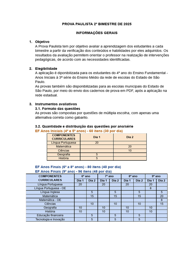 Prova Paulista 2º Bimestre 2025 | PDF | Educação Especial