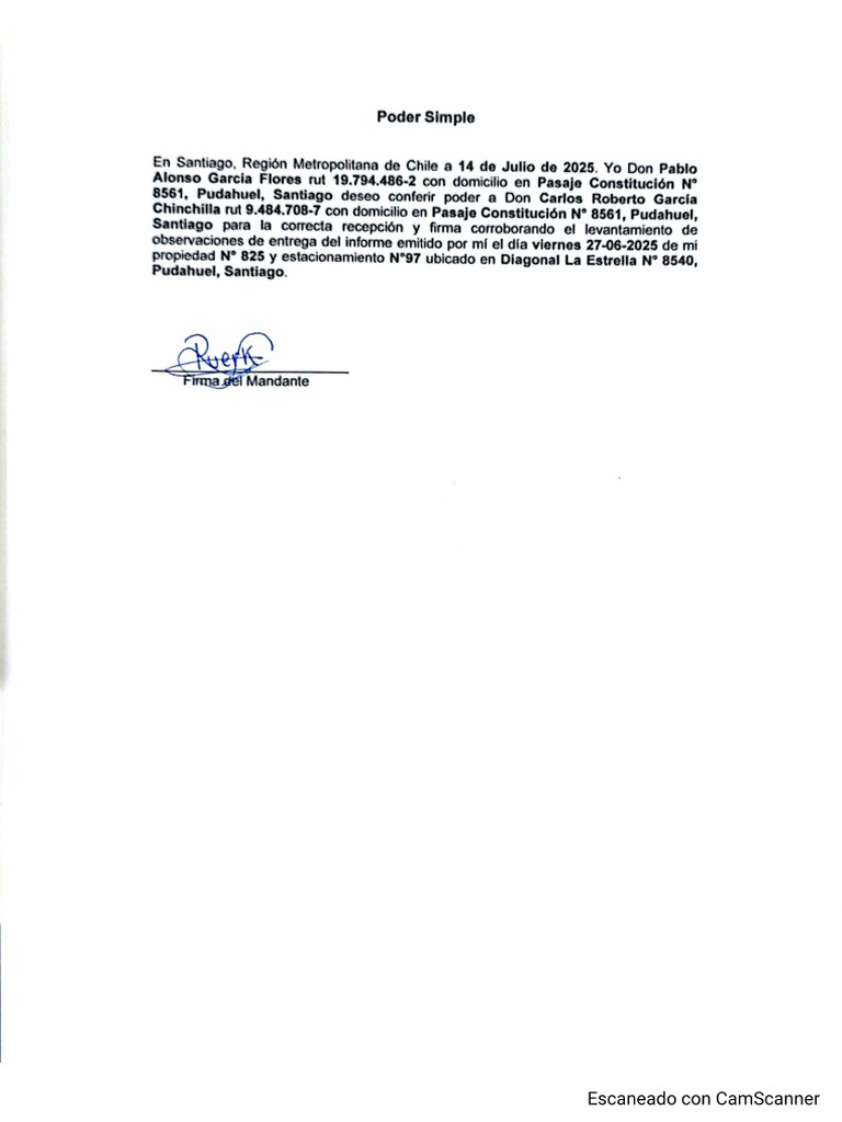 Poder Simple Recepción Depto 825 PAGF | PDF