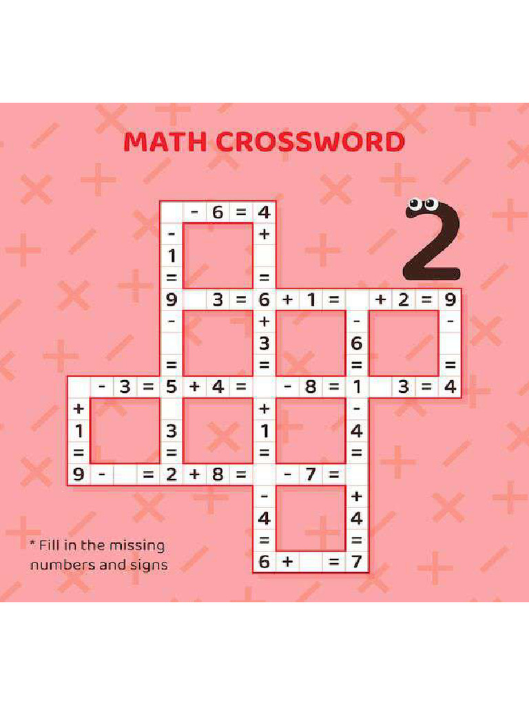 Math Crossword Puzzle Children Solve Examples Education Materials Kids ...