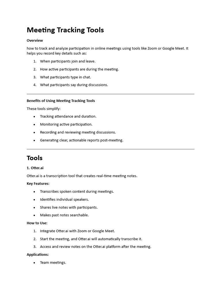Meeting Tracking Tool Overview | PDF | Computing | Human Communication