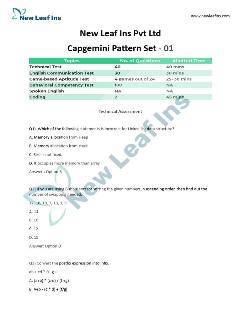 Capgemini Exam Pattern Overview Pdf Algorithms And Data Structures
