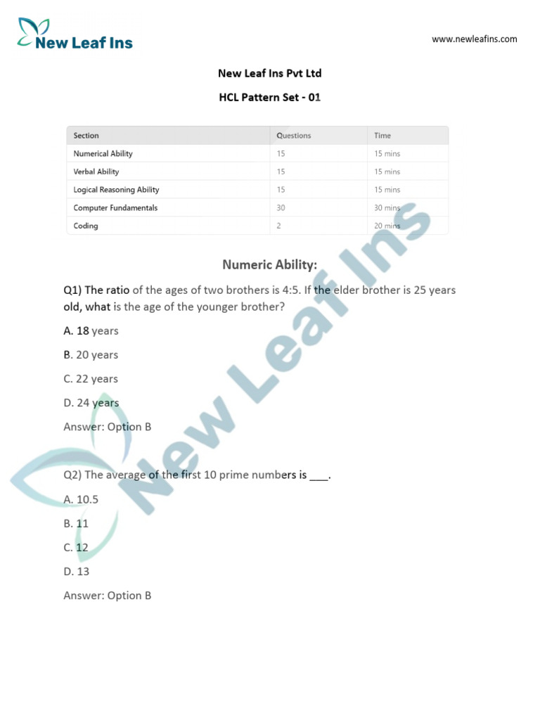HCL Exam Pattern Set - 01 | PDF | Central Processing Unit | Random ...