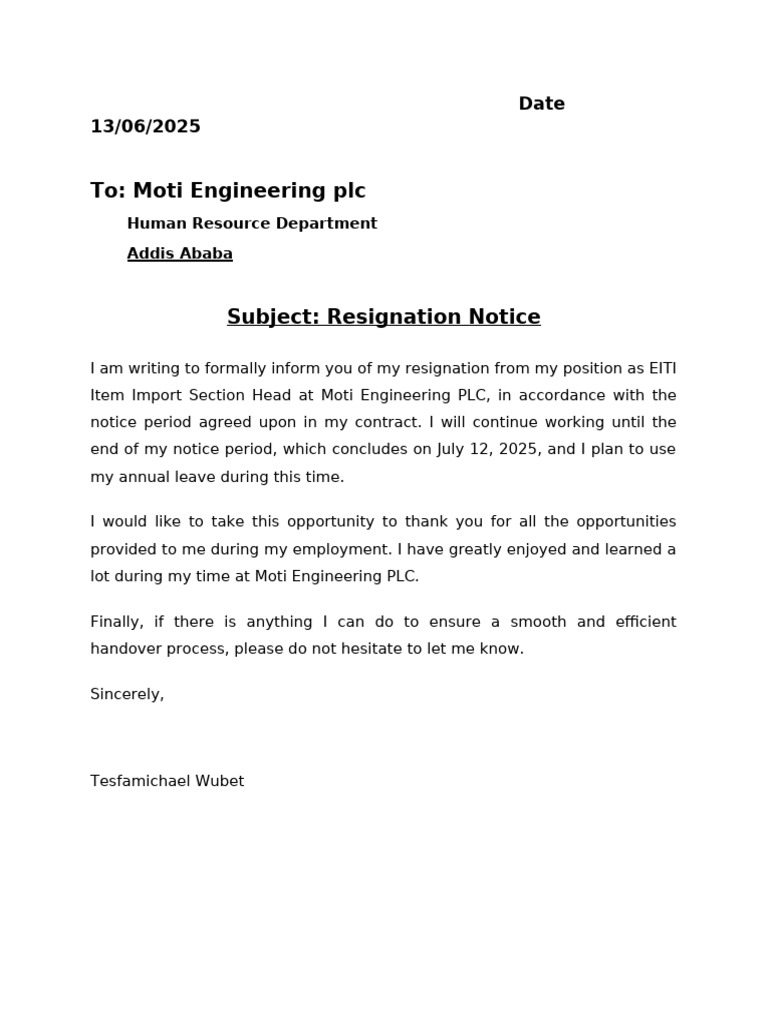 Resignment Letter | PDF