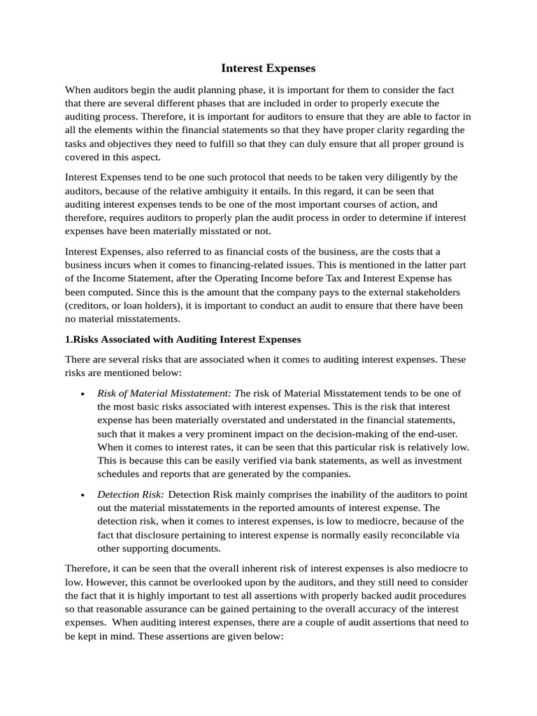Auditing Interest Expenses: Key Risks & Procedures | PDF | Audit | Expense