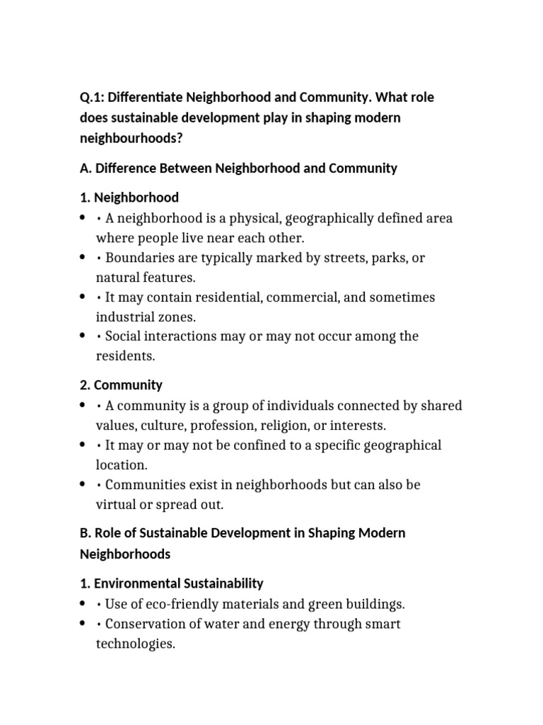 Neighborhood vs. Community Explained | PDF | Sustainability | Neighbourhood