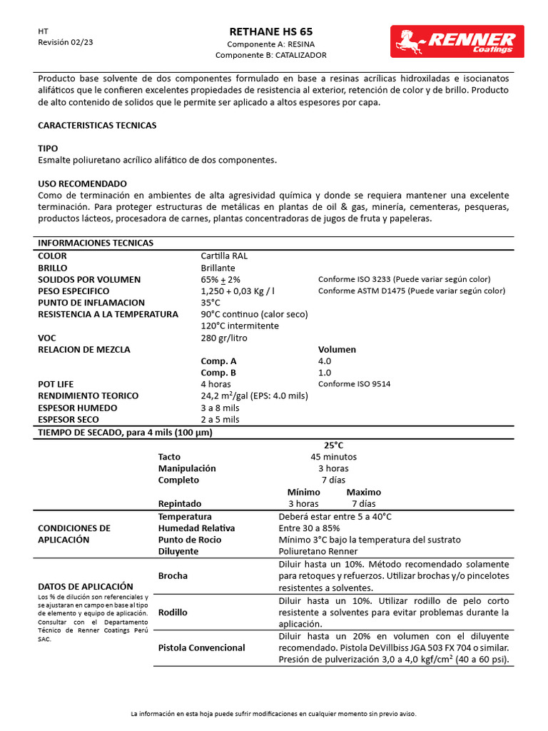 Rethane HS 650: Esmalte Poliuretano | PDF | Ventilación (Arquitectura ...
