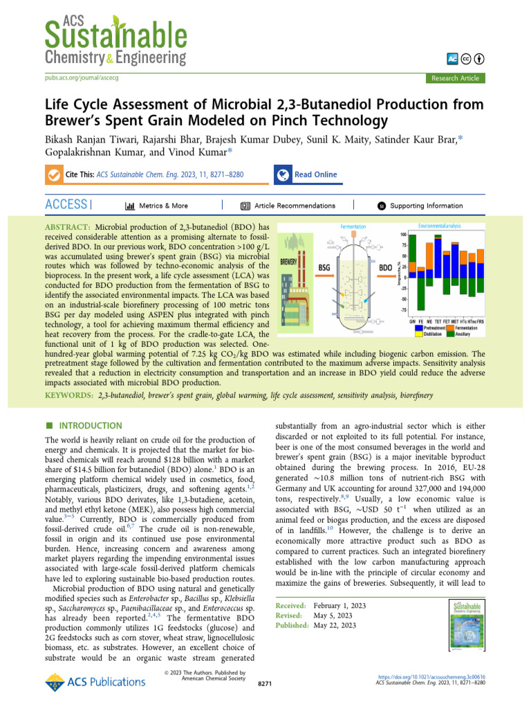 Tiwari Et Al 2023 Life Cycle Assessment of Microbial 2 3 Butanediol ...