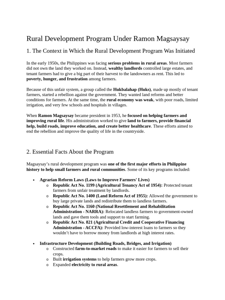 Magsaysay's Rural Development Impact | PDF | Farmer | Leasehold Estate
