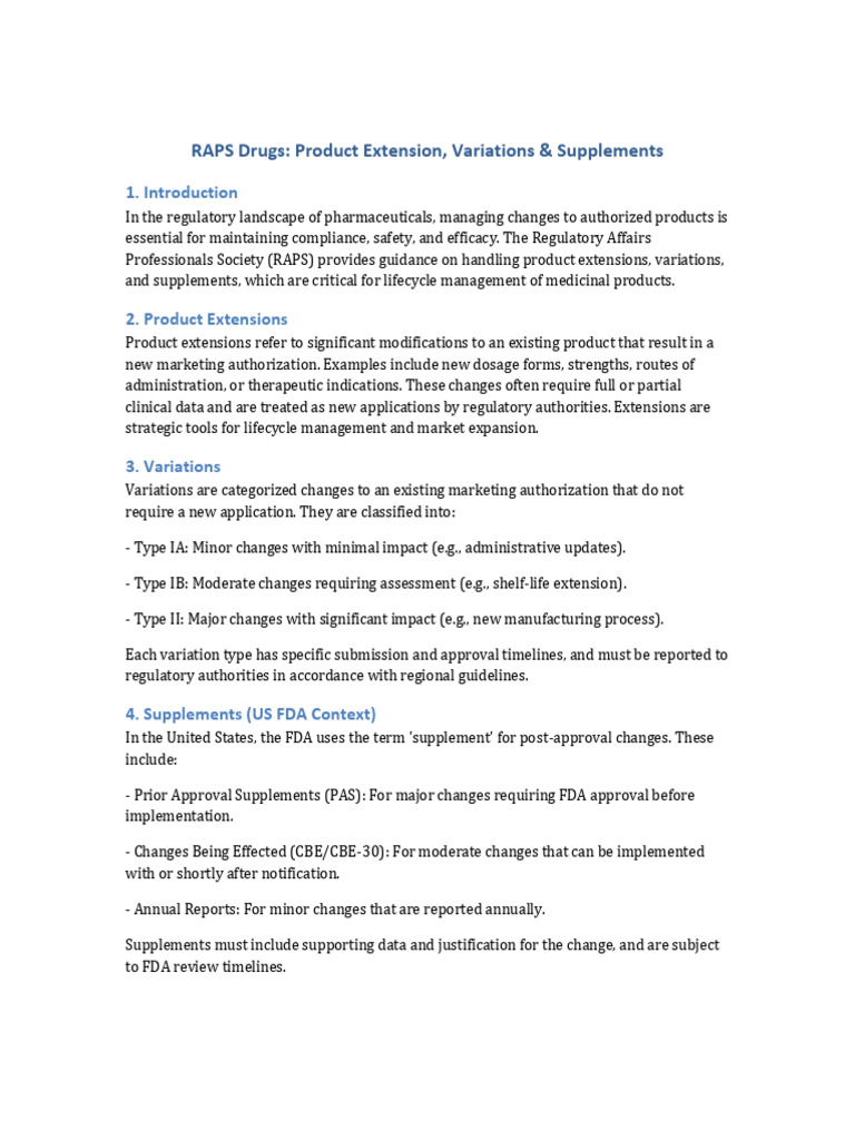 RAPS Guide: Drug Extensions & Variations | PDF | Food And Drug ...