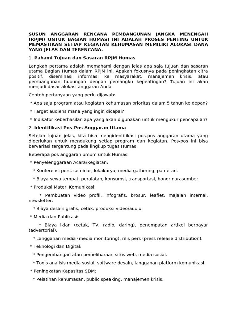 Anggaran RPJM untuk Bagian Humas | PDF