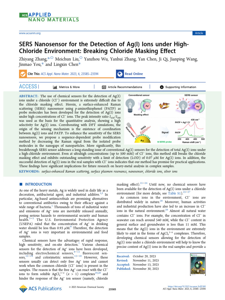 SERS Nanosensor for Ag(I) Detection | PDF | Coordination Complex ...