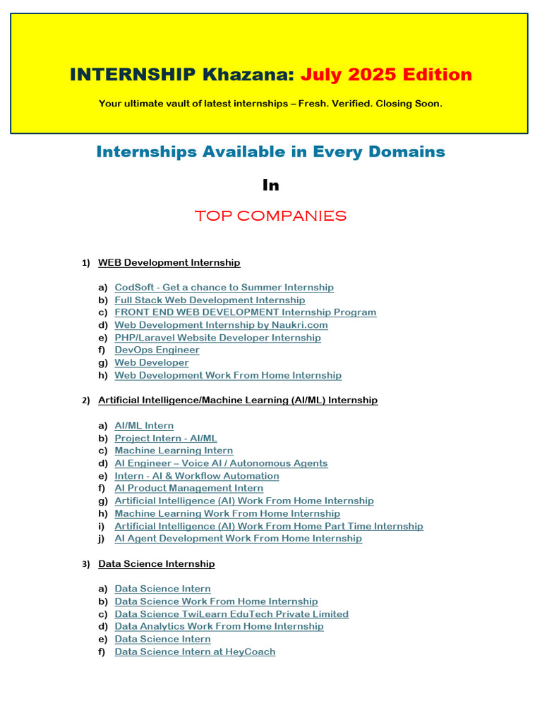 Latest Work From Home Internships 2025 | PDF | Artificial Intelligence ...