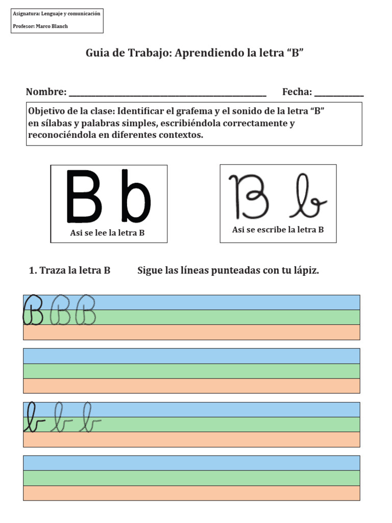 Guia 1 Lenguaje Letra B | PDF
