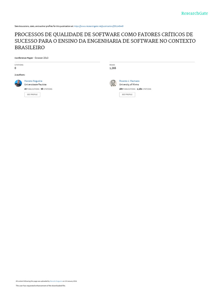 Qualidade de Software no Ensino Brasileiro | PDF | Testes de software ...