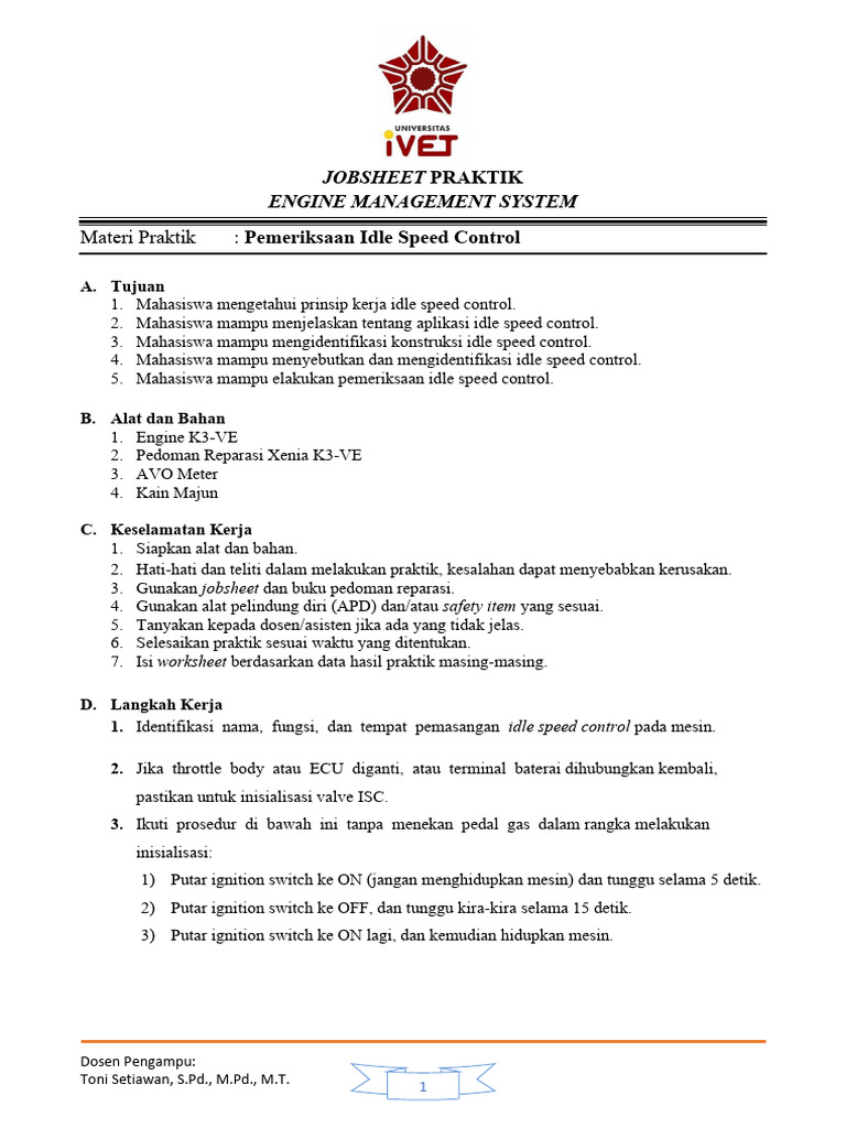 Pemeriksaan Idle Speed Control Mesin | PDF