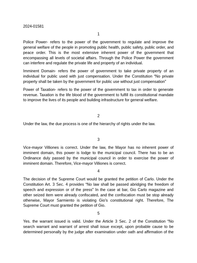 Constitutional Law 2 Midterm Exam. | PDF | Search Warrant | Government