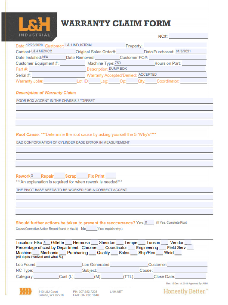 Warranty Claim Form z50 Truck Bed 2 | PDF