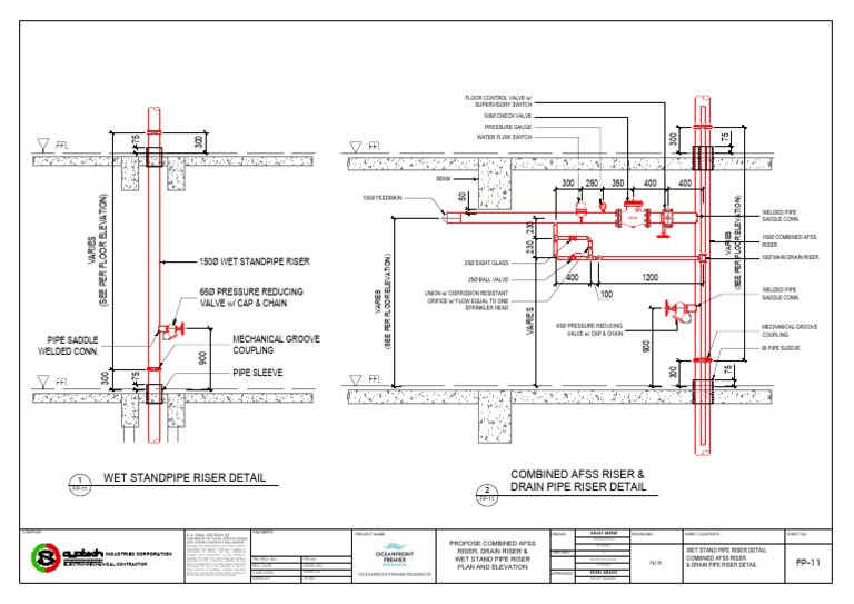 Combined AFSS and Drain Riser Plan | PDF | Pipe (Fluid Conveyance) | Valve