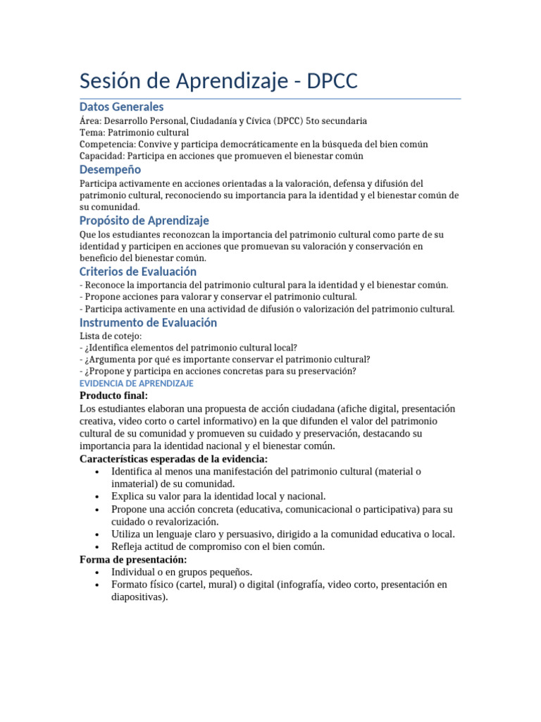 Valoración del Patrimonio Cultural en DPCC | PDF | Aprendizaje | Bienestar