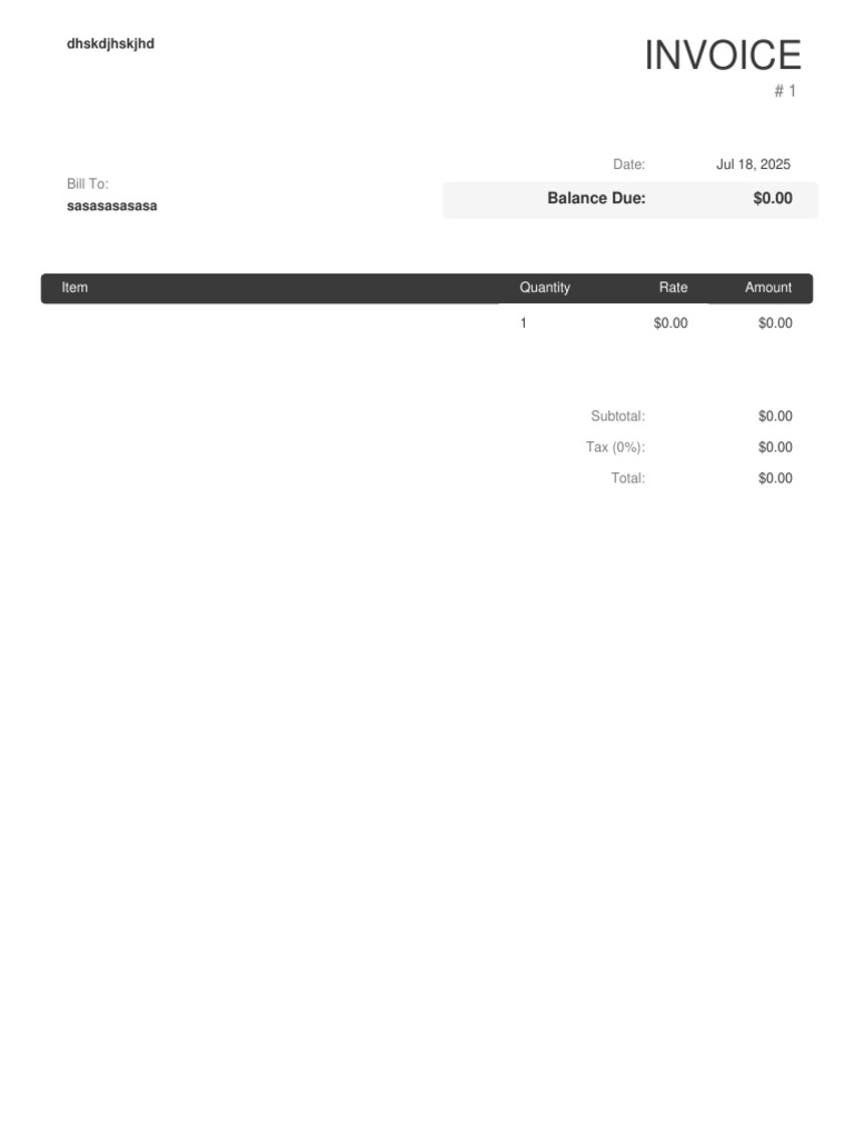 Zero Balance Invoice #1 - Jul 2025 | PDF