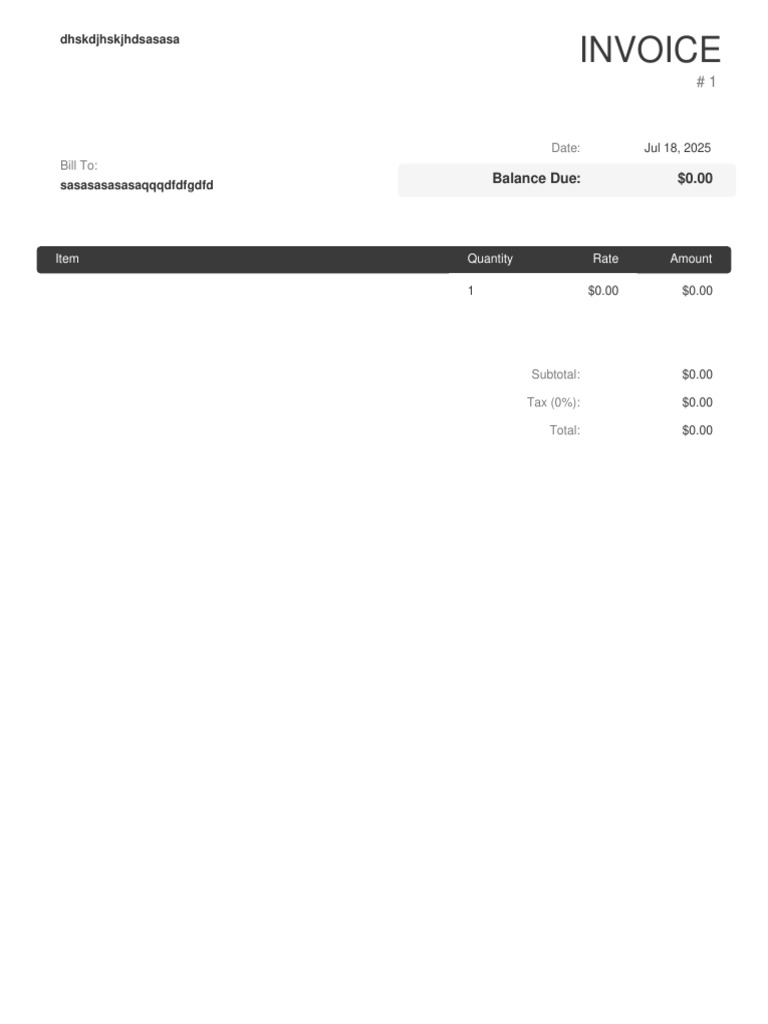 Invoice #1 - Zero Balance Due | PDF