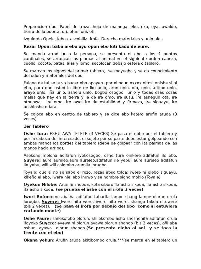 Ritual de Ebo: Preparación y Rezos | PDF | Santeria | Religiones religiosas