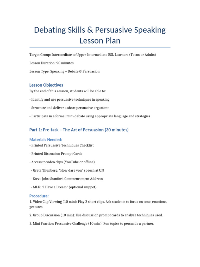 ESL Debating Skills Lesson Plan | PDF