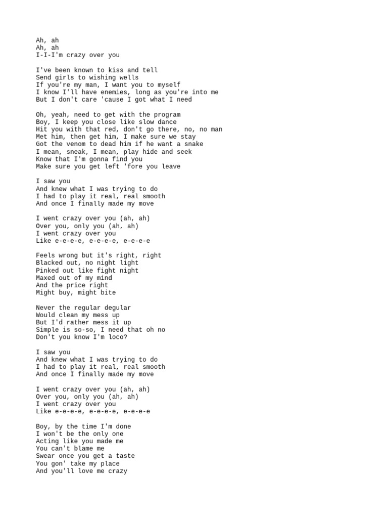 Crazy Over You: Jealousy Lyrics | PDF