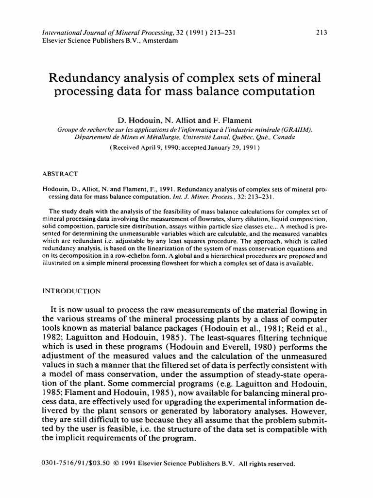 Redundancy Analysis in Mineral Processing | PDF | Matrix (Mathematics ...