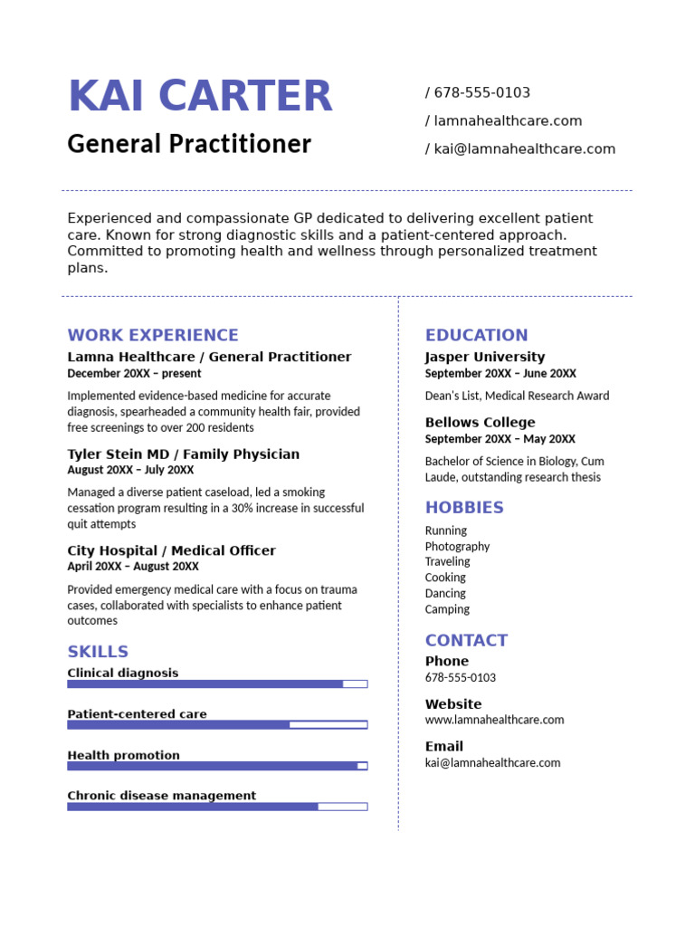 Kai Carter: General Practitioner Resume | PDF