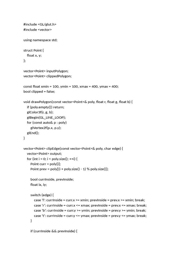 Sutherland-Hodgman Polygon Clipping | PDF | Computer Programming | C++
