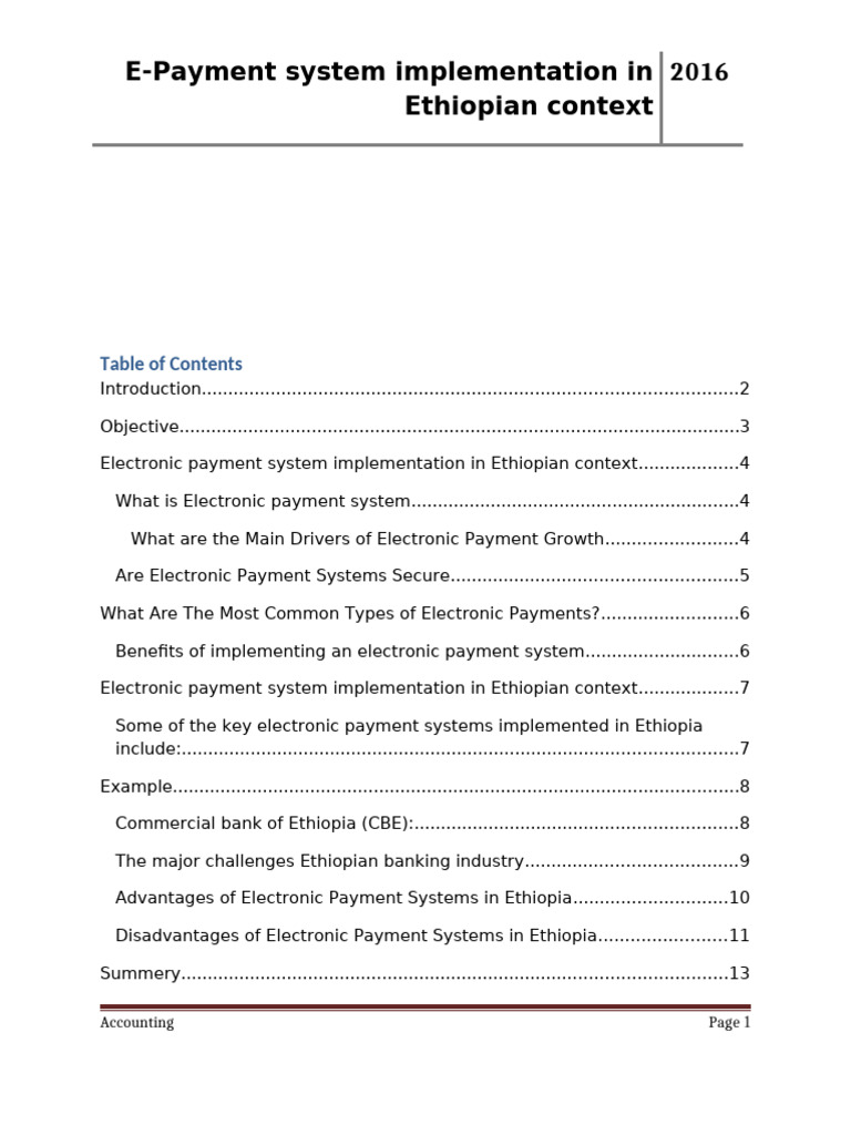 E-Payment Systems in Ethiopia: Overview | PDF | Credit Card | Banks