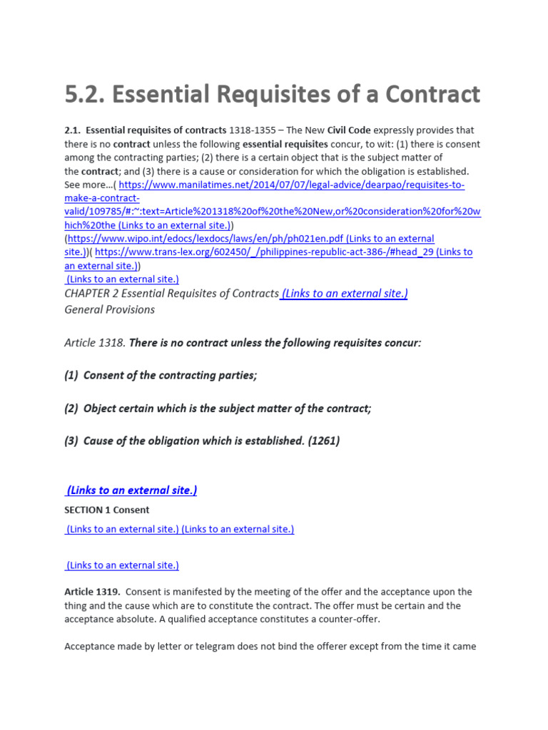 Essential Requisites of A Contract 5.2 WEEK 5 | PDF | Misrepresentation ...
