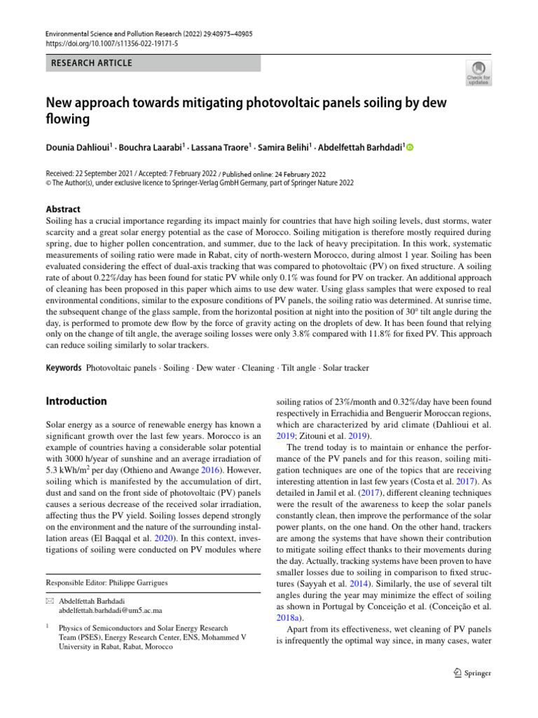 New Approach Towards Mitigating Photovoltaic Panels Soiling by Dew ...