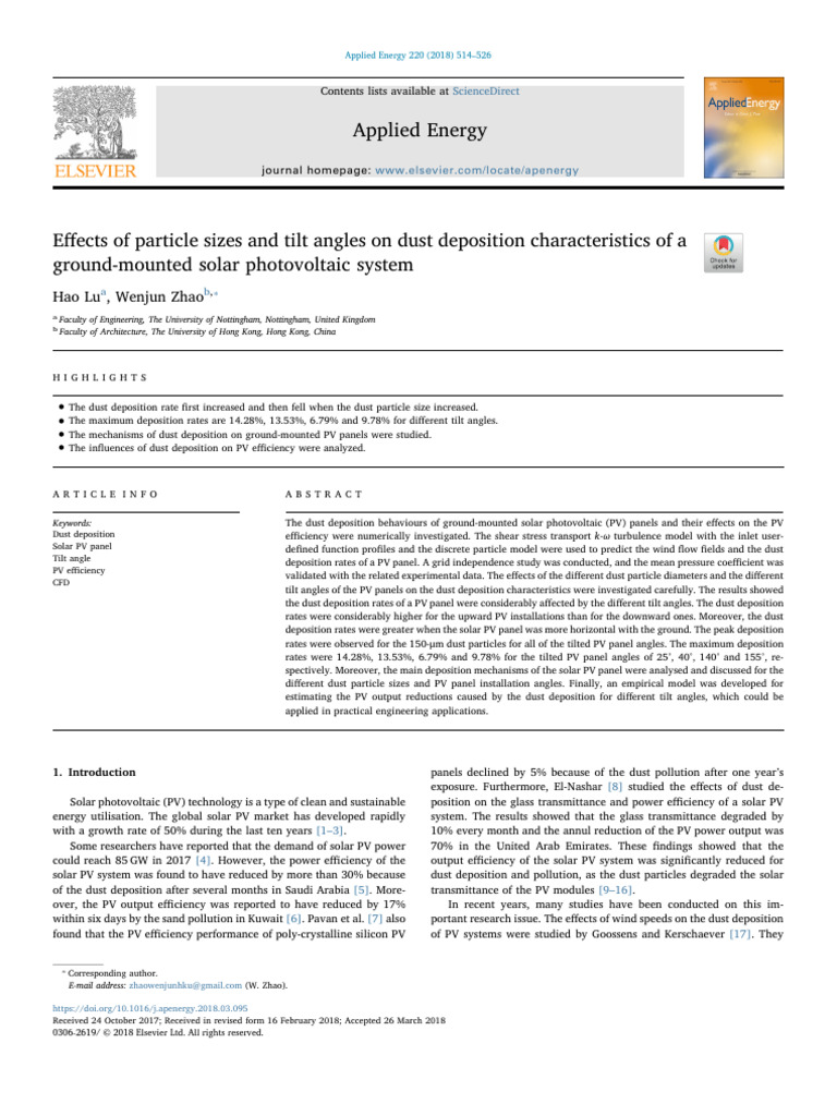 Dust Deposition on Solar PV Panels | PDF | Photovoltaics | Turbulence