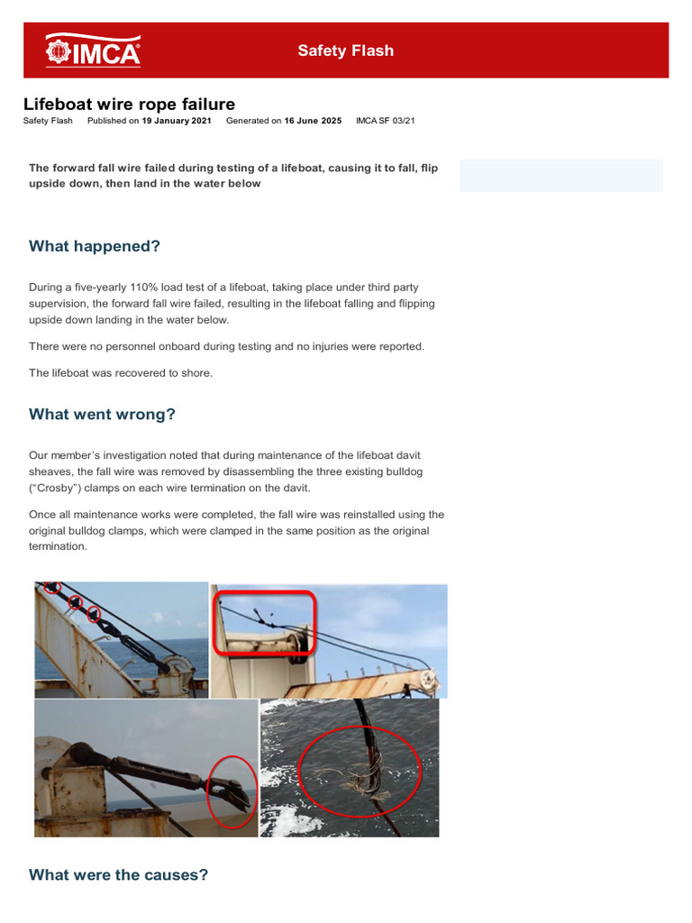 Lifeboat Wire Rope Failure | PDF