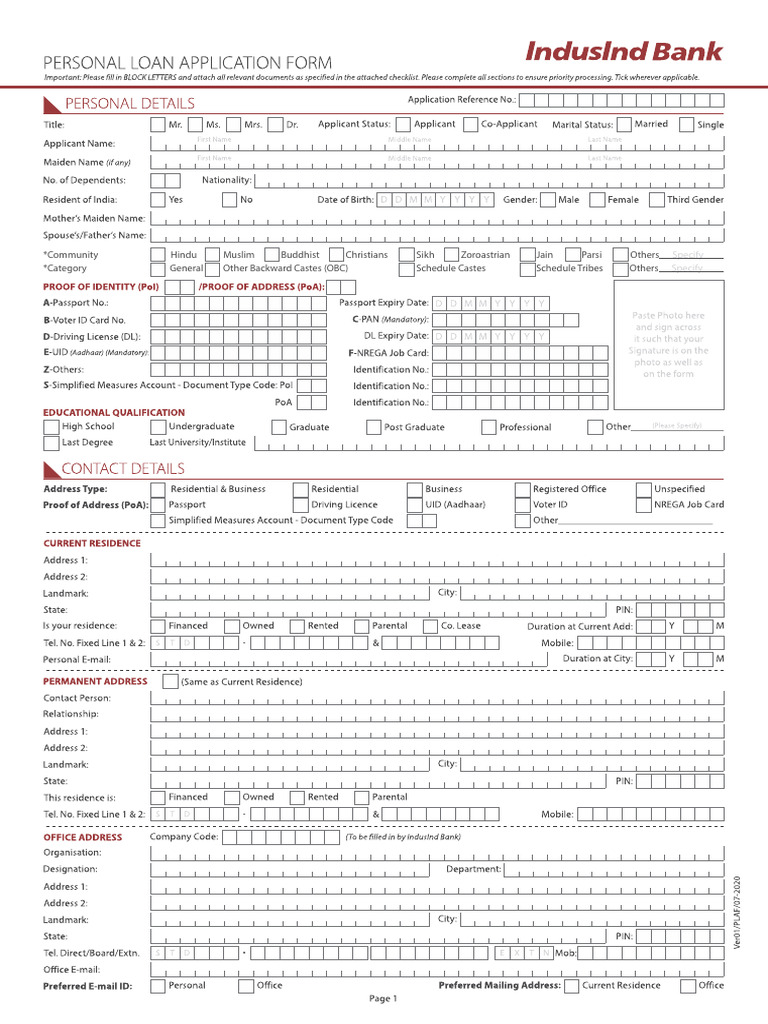 Personal Loan Application Form 10-07-2020 | PDF | Banks | Insurance