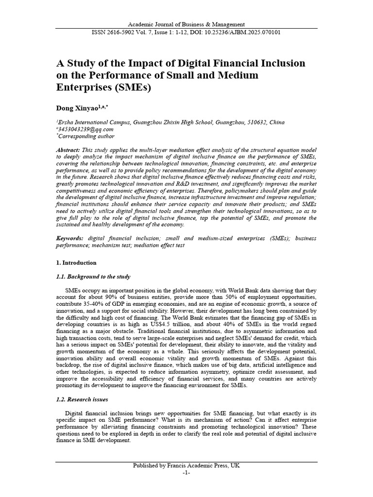 A Study of The Impact of Digital Financial Inclusion On The Performance ...