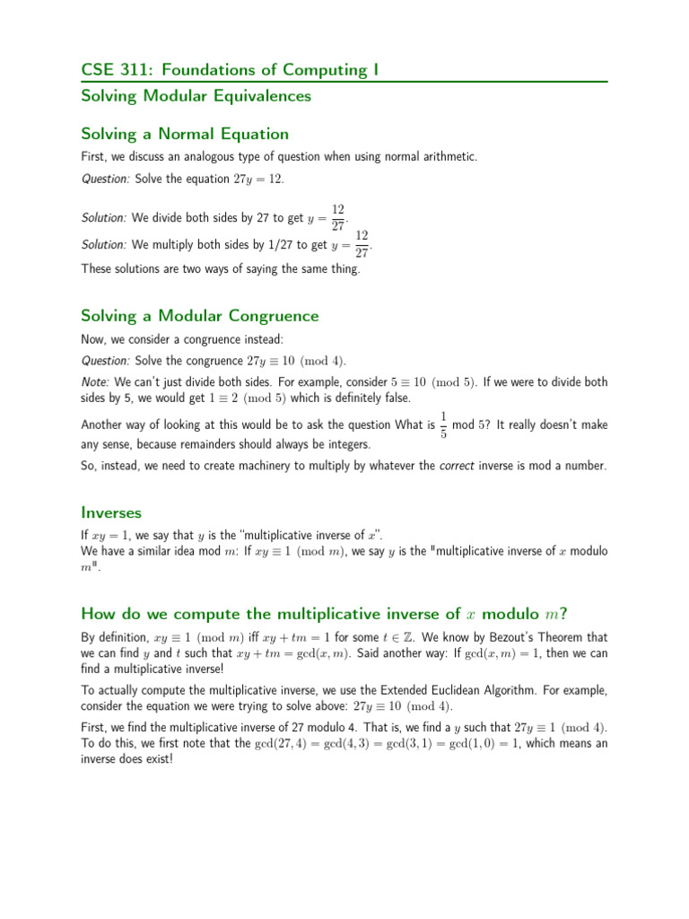 Solving Modular Equivalences Explained | PDF | Mathematical Concepts ...