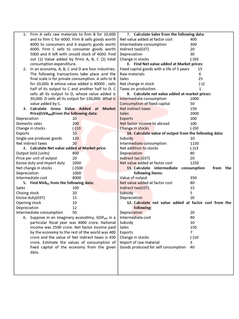 Value Added Method Practical Questions | PDF | Value Added ...