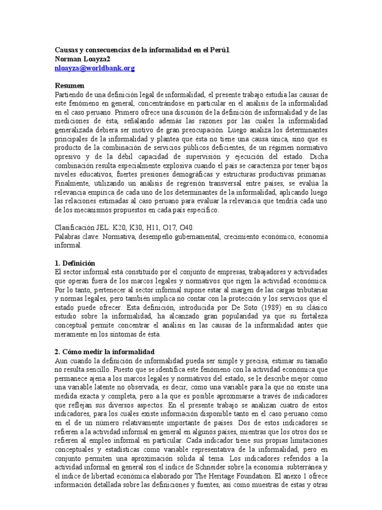 Causas y consecuencias de la informalidad en Perú | PDF | Crecimiento ...