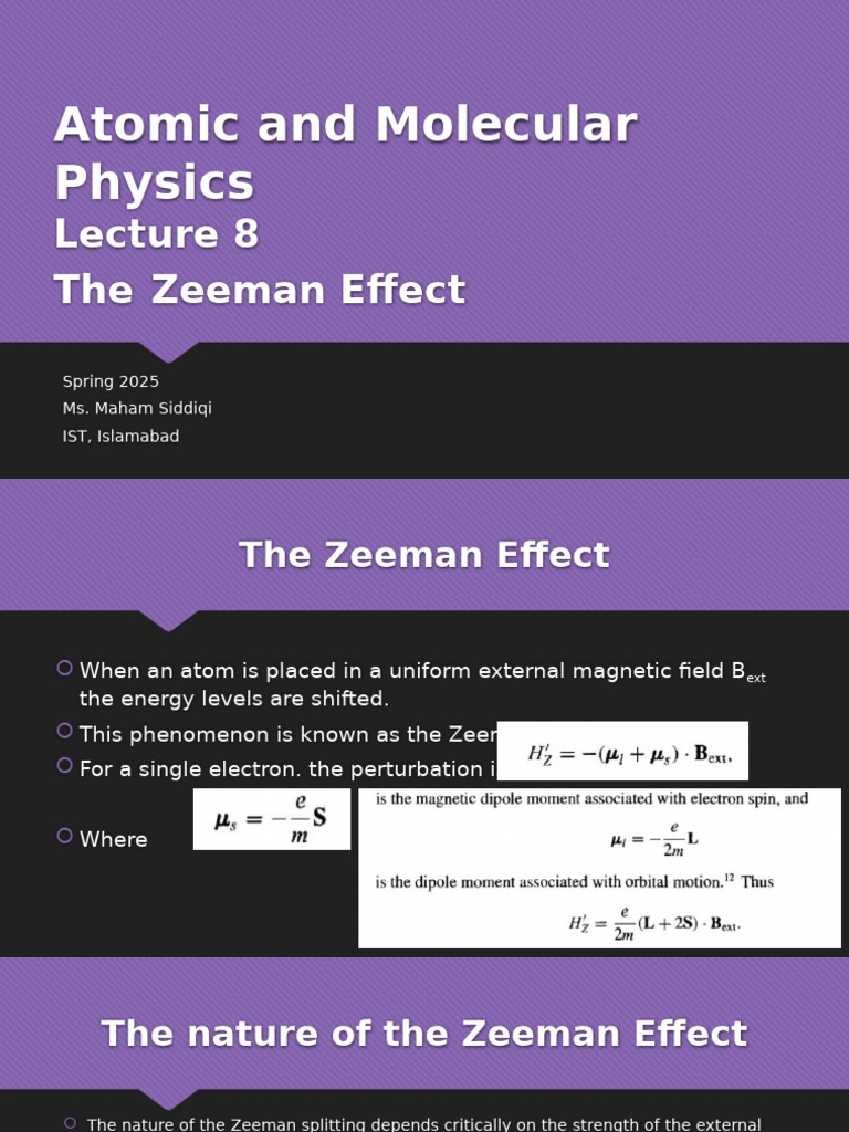 AMP Lecture 8 Spring 2025 Zeeman Effect | PDF | Phases Of Matter ...